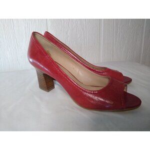 Franco Sarto Felidia Women's 8 Red Leather Open Toe Stacked Block 3" Heel